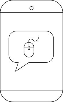 contorno de un teléfono inteligente con un habla burbuja conteniendo un computadora ratón icono vector