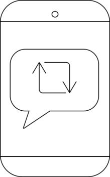 Outline drawing of a phone with a message bubble displaying rotating arrows inside vector