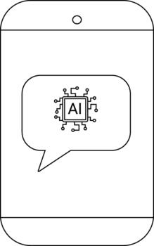 Outline of a cell phone displaying an AI chip within a speech bubble vector