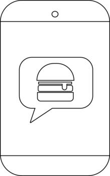 Cellphone displays a burger inside a message bubble vector