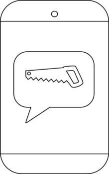 Black and white image showing a smartphone with a saw in a speech bubble vector