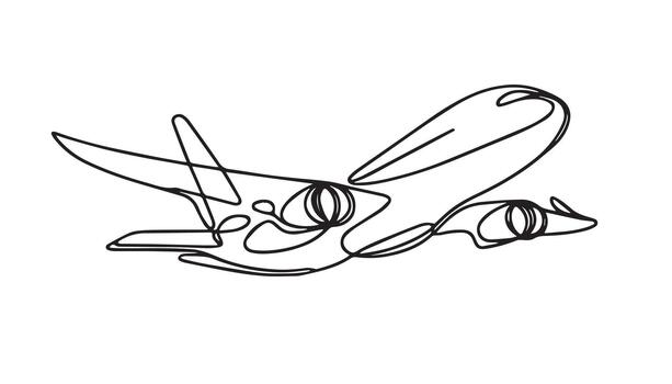 continuous line drawing of airplane on white background vector