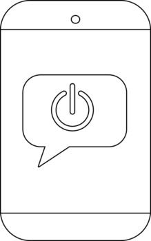 A smartphone displays a power button in a message bubble on its screen vector