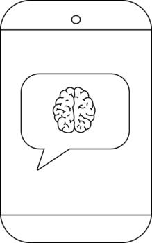 A smartphone displays a message bubble with a brain illustration inside vector