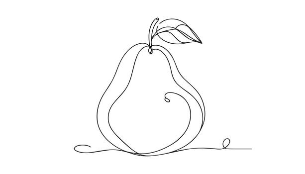 continuous line drawing of pear fruit with leaves vector
