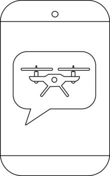 A line drawing of a phone screen showing a drone icon in a speech bubble vector