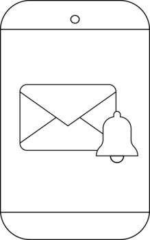 Smartphone with notification displaying email and bell icons vector