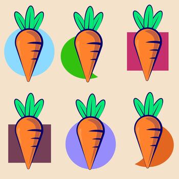 A set of hand-drawn carrots with different backgrounds for icons, emblems, stickers, and patterns. vector