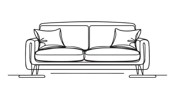 a continuous line drawing of a couch with pillows vector