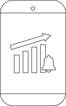 Phone displaying a bar graph trending upward with a notification bell vector