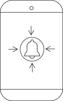 Mobile phone showing a notification symbol bell encircled with arrows pointing inwards from top left right and bottom vector