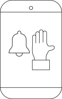 Teléfono móvil con notificación campana y mano icono desplegado en el pantalla vector