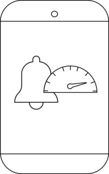 Mobile phone icon with a bell and speedometer displayed on the screen vector