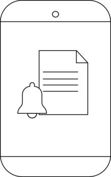 Teléfono móvil con archivo y campana icono dispositivo demostración documento notificación vector