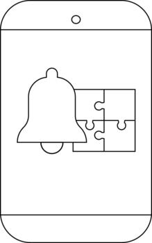 A smartphone with a notification bell icon and a puzzle piece icon on its screen vector