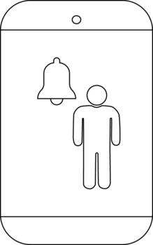 A phone screen displaying a person icon and a bell notification symbol vector