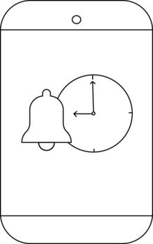 A phone displays notification icons of a bell and a clock vector