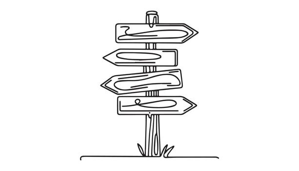Continuous drawing of a signpost with several arrows pointing in different directions vector
