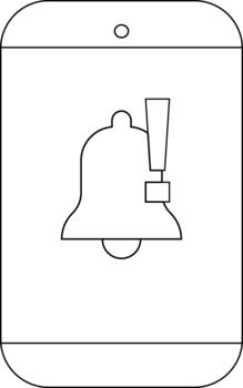 A cellphone shows a notification with a bell icon and an exclamation point vector