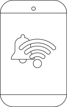 A line art image shows a mobile phone displaying a notification symbol comprising a bell and a WiFi sign vector