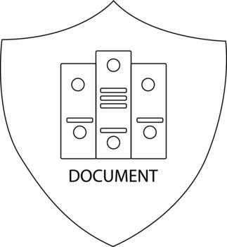 Shield with document icons three file folders circles and lines forming a logolike design labeled DOCUMENT vector
