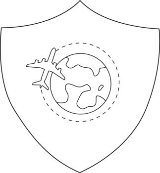 proteger con un avión dando vueltas un globo rayado circulo vector