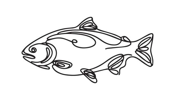 Continuous salmon fish is drawn in black and white on a white background vector