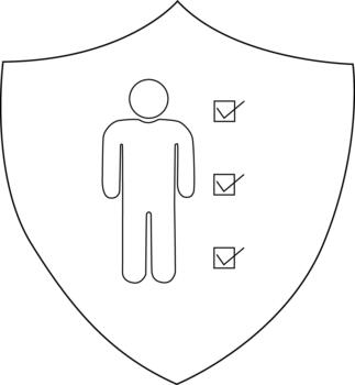Shield with a person icon and three checkboxes containing checkmarks vector