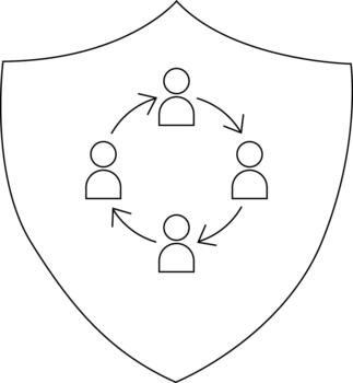 proteger con un circulo de personas conectado por flechas formando un lazo vector