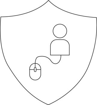proteger conteniendo un básico representación de un persona conectado a un computadora ratón vía un curvo línea vector