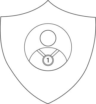 An emblem featuring a figure wearing a medal with the number 1 inside a shield vector