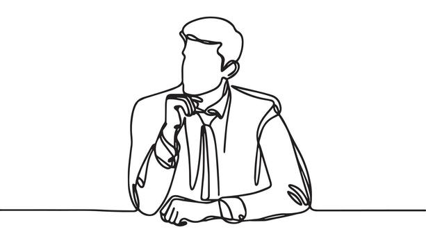 continuous line drawing of a man sitting at a table vector