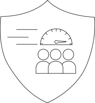 A shield design with three people a speedometer and speed lines vector