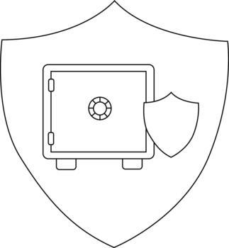 A shield containing a safe and a smaller shield all outlined in black vector