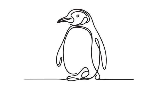 continuous line drawing art of a penguin vector