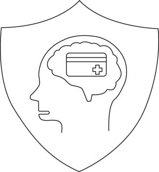 Shield with profile of head containing brain image with plussign and horizontalline emblem within it vector