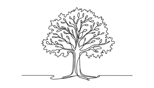 continuous tree with leaves on it is shown in a line drawing vector