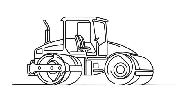 continuous drawing of a bulldozer on a white background vector