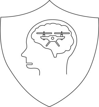 un dron cerebral es dentro un cabeza en frente de un proteger vector