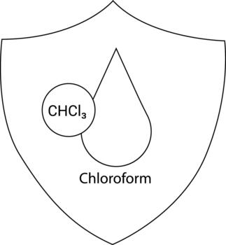 A chemical formula and the word chloroform in a white shieldshaped background vector