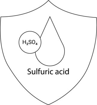 Shield featuring H2SO4 circle teardrop shape text Sulfuric acid vector