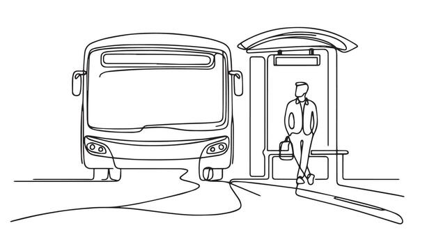 continuous line art of a man waiting for a bus vector