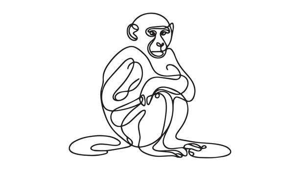 a continuous line drawing of a monkey sitting on the ground vector