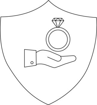 un proteger conteniendo un mano presentación un anillo con un joya vector