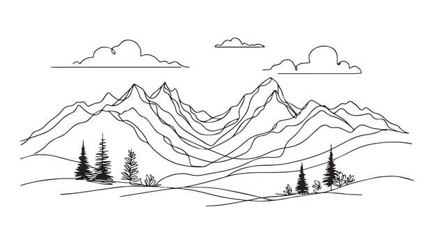 a mountains and trees in the mountains with clouds vector