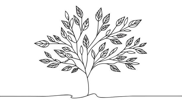 a tree with leaves on it is shown in a continuous line drawing vector