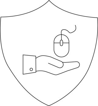 línea Arte proteger forma conteniendo un mano con un manga participación un computadora ratón vector