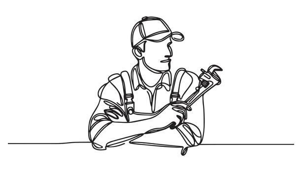 continuous line drawing of a plumber with a wrench vector