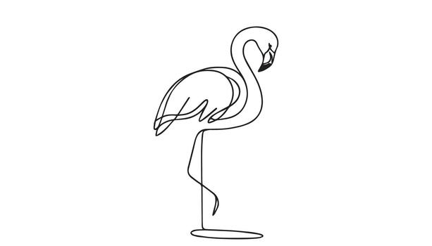 a continuous line drawing of a flamingo standing on one leg vector