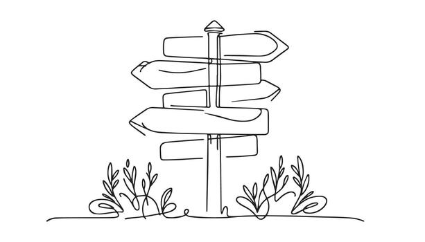 a continuous drawing of a signpost with arrows pointing in different directions vector